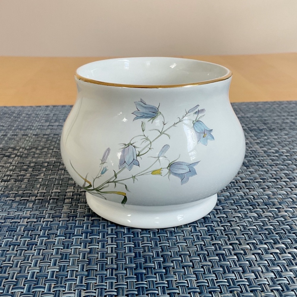 Vintage Sadler Open Sugar Bowl Blue Bell Floral Bone China England Gold Trim
